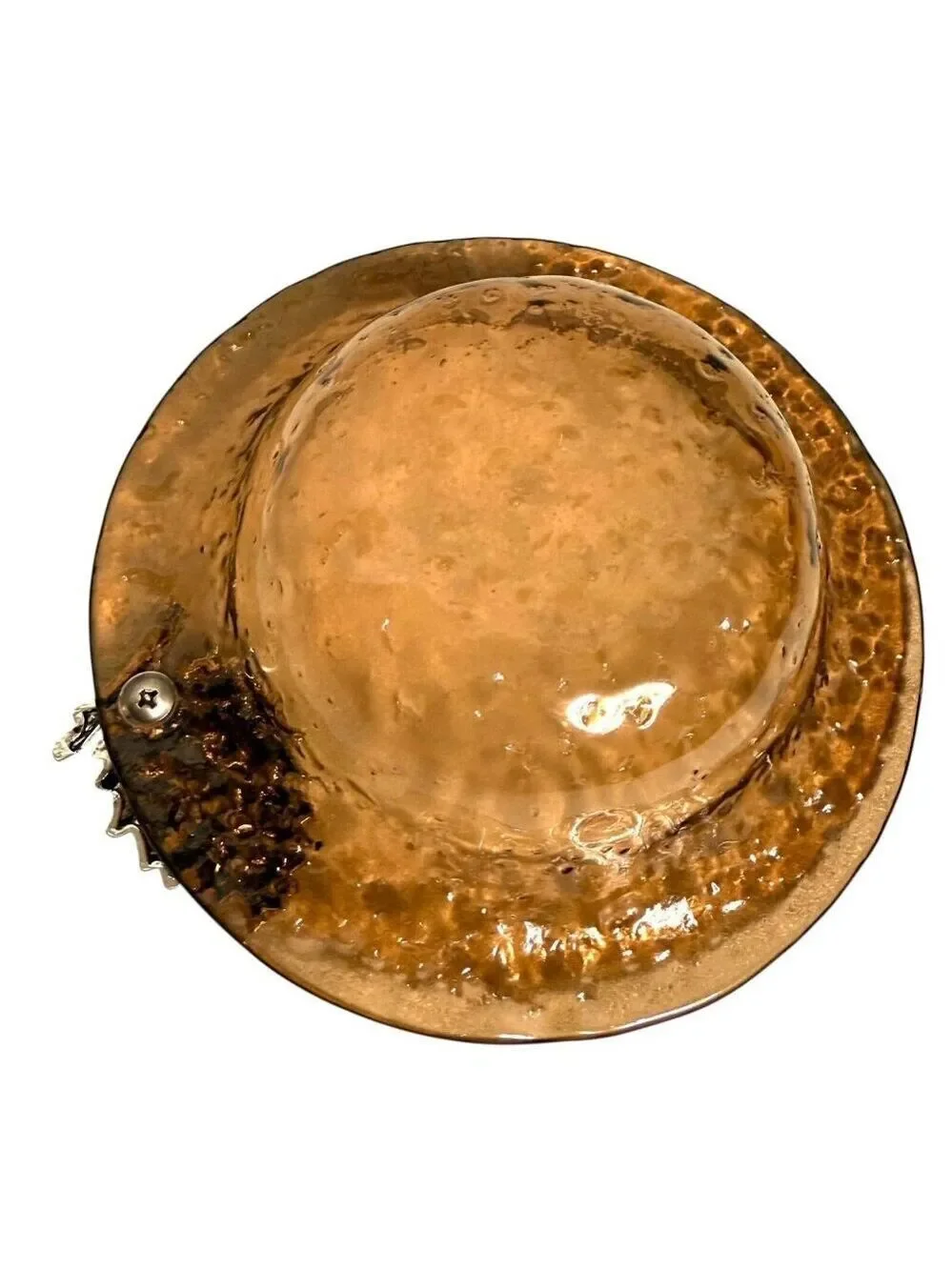 Amber Art Glass Dish Pinecone Embellishment